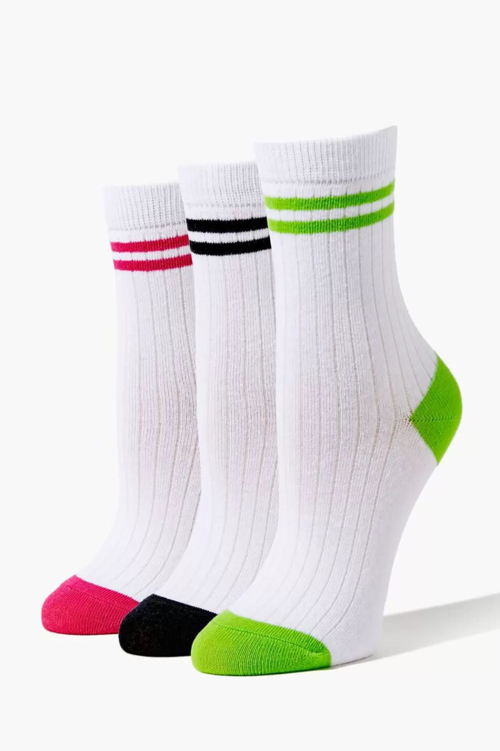 Socks + Tights>Forever 21 Varsity-Striped Crew Sock Set White/Multi