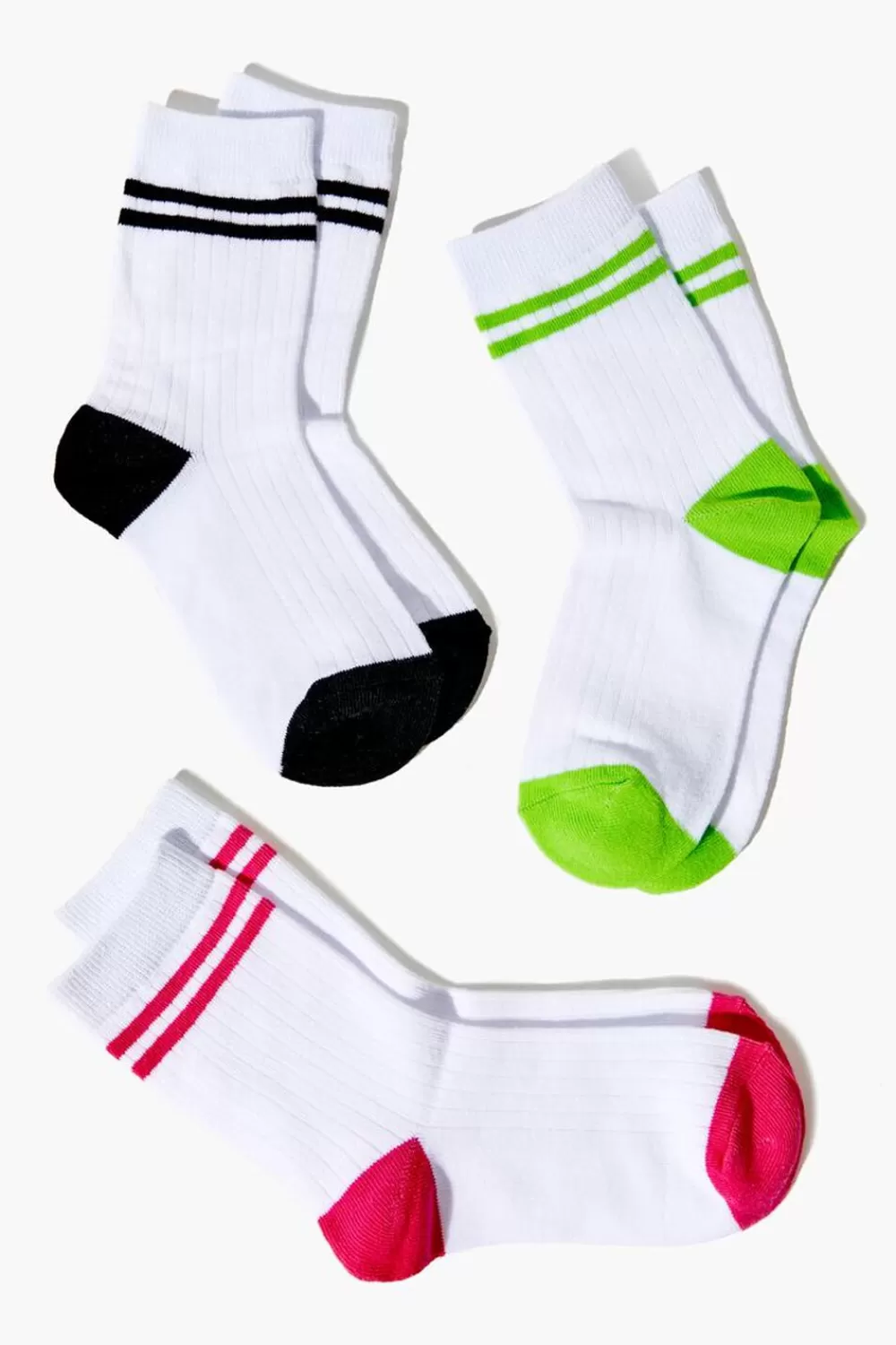 Socks + Tights>Forever 21 Varsity-Striped Crew Sock Set White/Multi