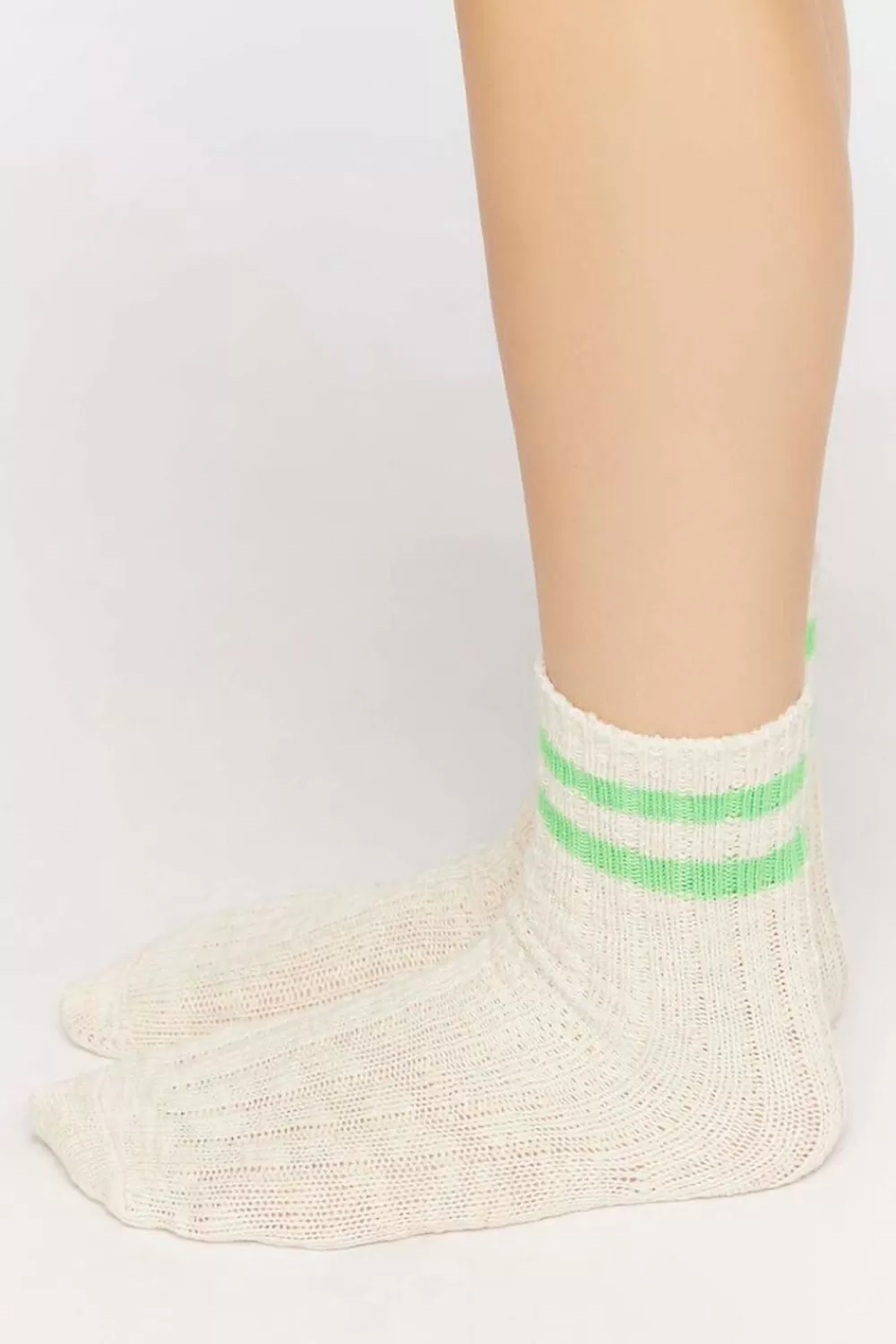 Socks + Tights>Forever 21 Varsity-Striped Crew Socks Cream/Green