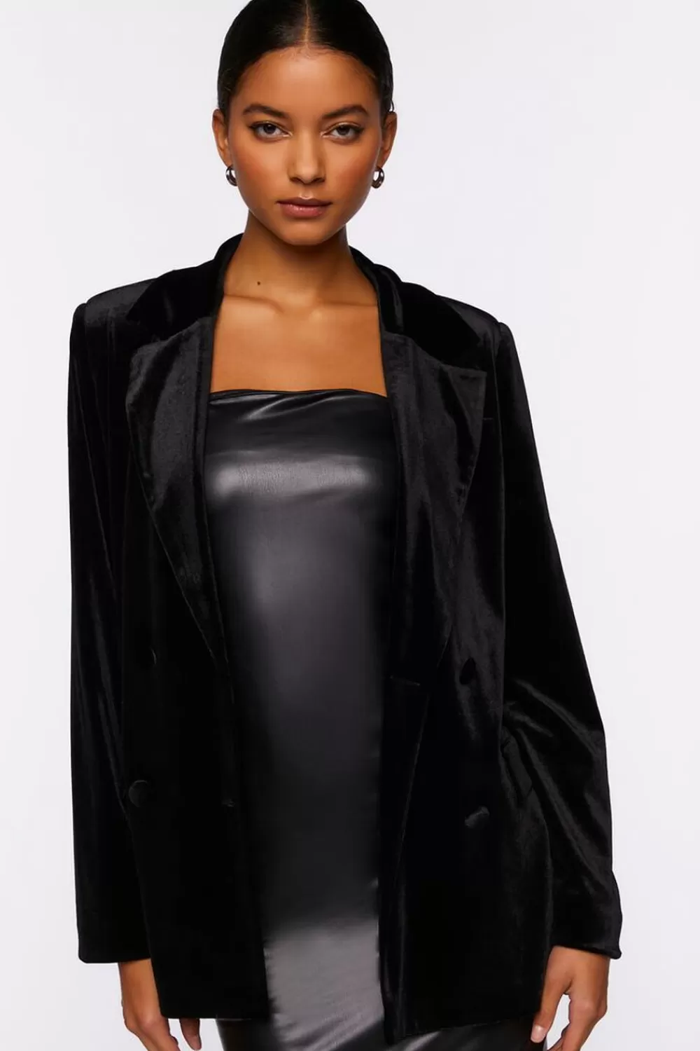 Jackets + Outerwear>Forever 21 Velvet Belted Blazer Black