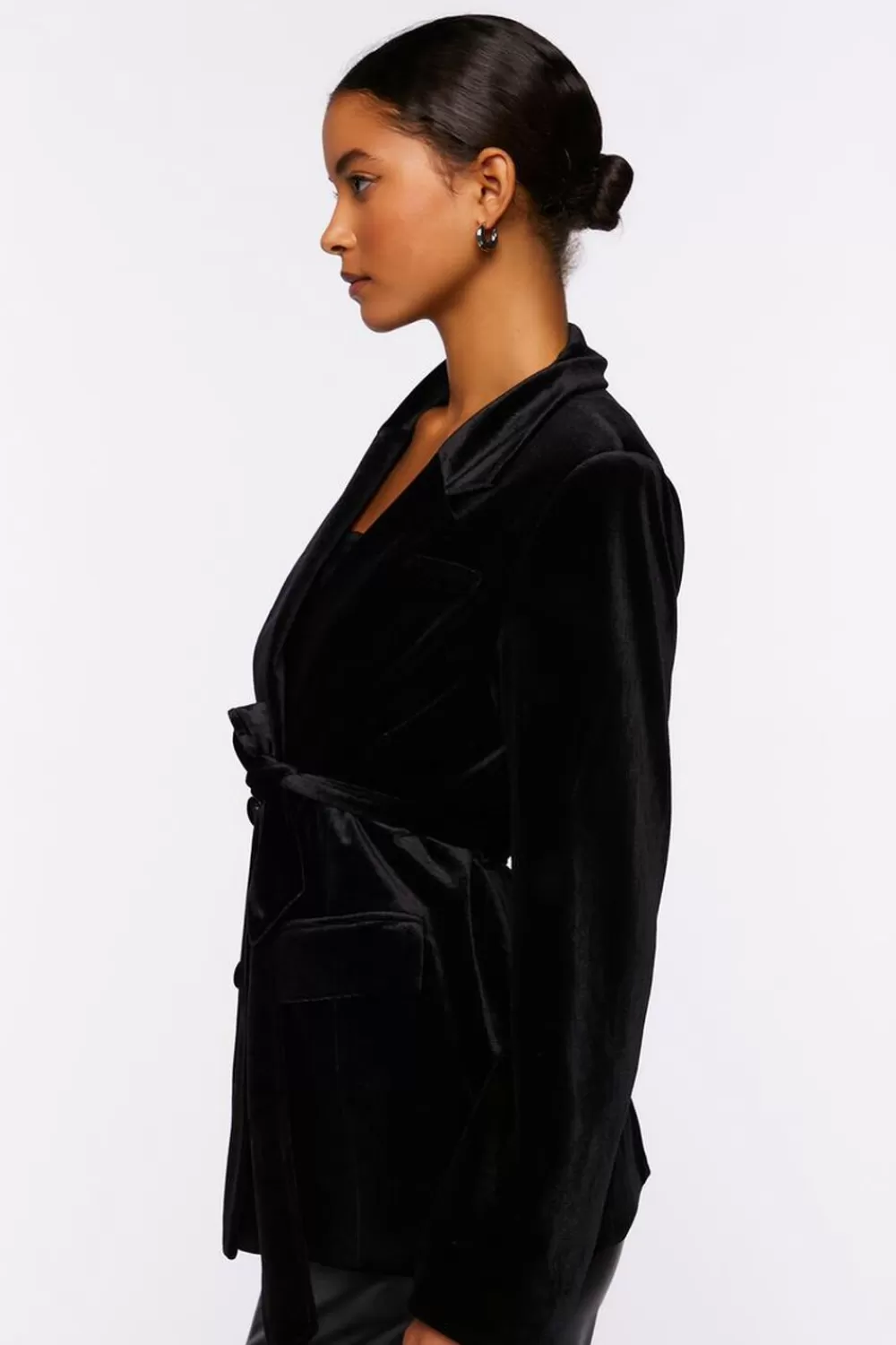 Jackets + Outerwear>Forever 21 Velvet Belted Blazer Black
