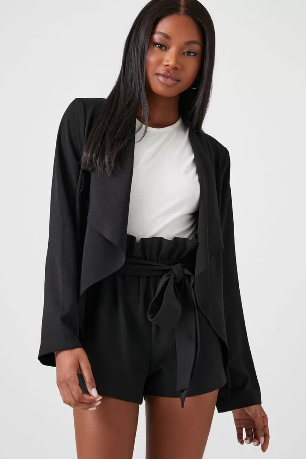 Jackets + Outerwear>Forever 21 Waterfall Open-Front Blazer Black