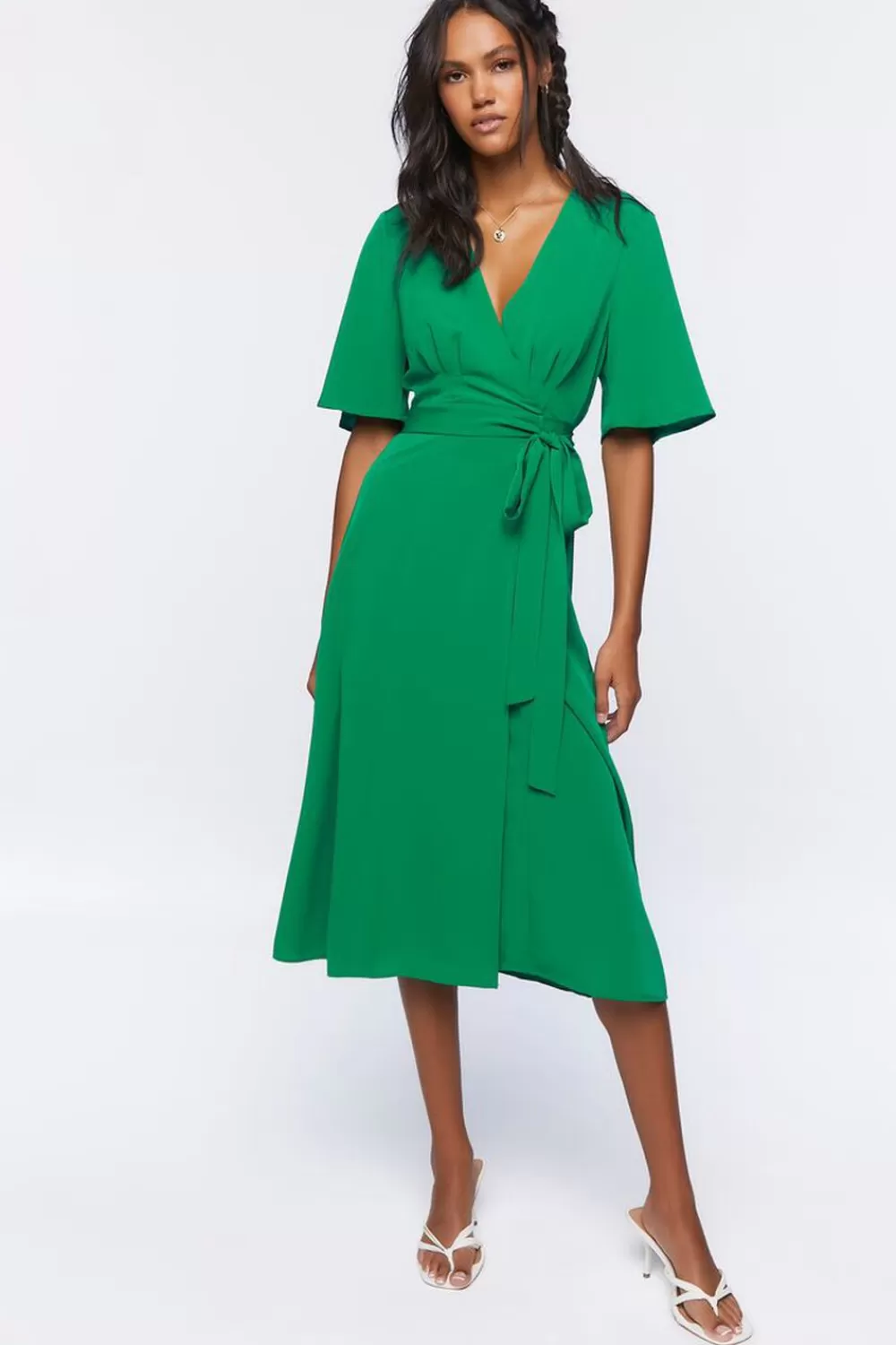 Dresses>Forever 21 Wrap Midi Dress Green