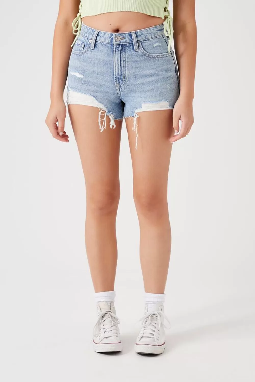 Bottoms>Forever 21 Zebra Print-Pocket Denim Shorts Light Denim